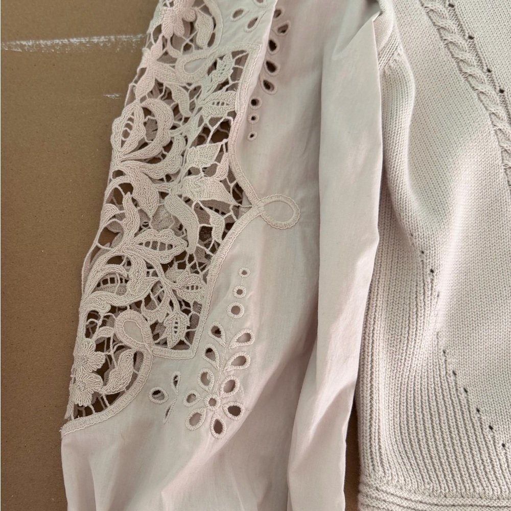 NWoT By Anthropologie Cutwork Puff-Sleeve Sweater women color pearl size Small - Picture 11 of 16